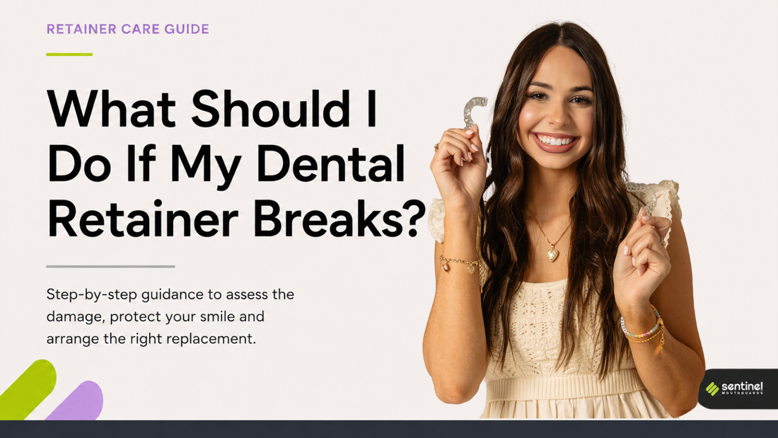 woman holding dental retainers what should I do if my retainer breaks graphic